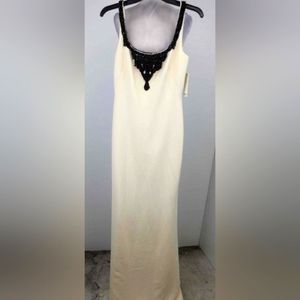 NWT Badgley Mischka Collection ivory and black beaded gown